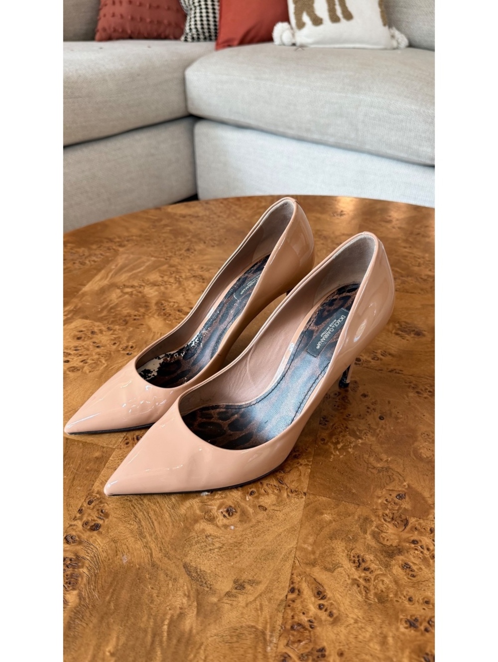 Dolce & Gabbana Nude Patent Leather Pointed Toe Pumps